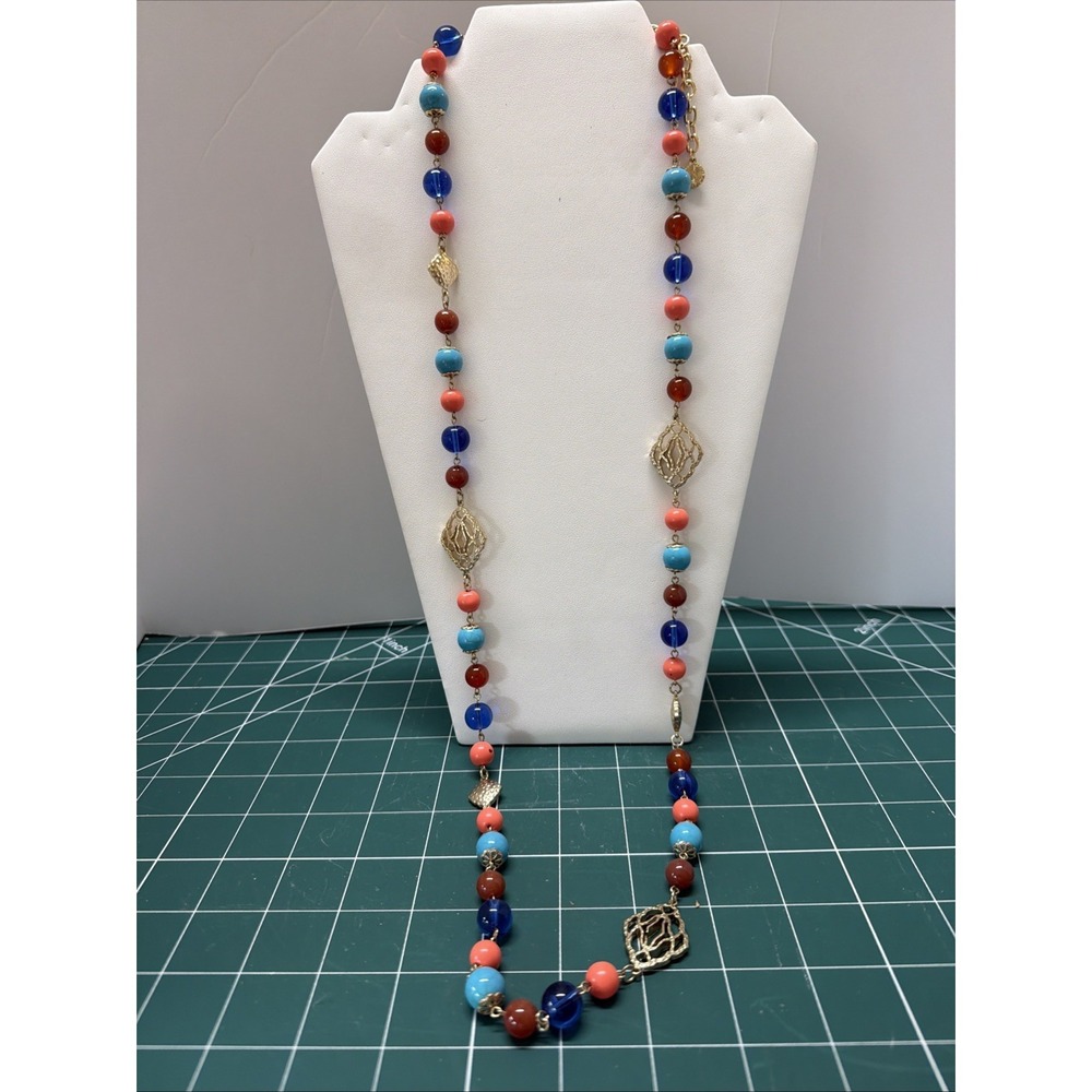 Graziano Gold Tone Colorful Beaded Long Necklace